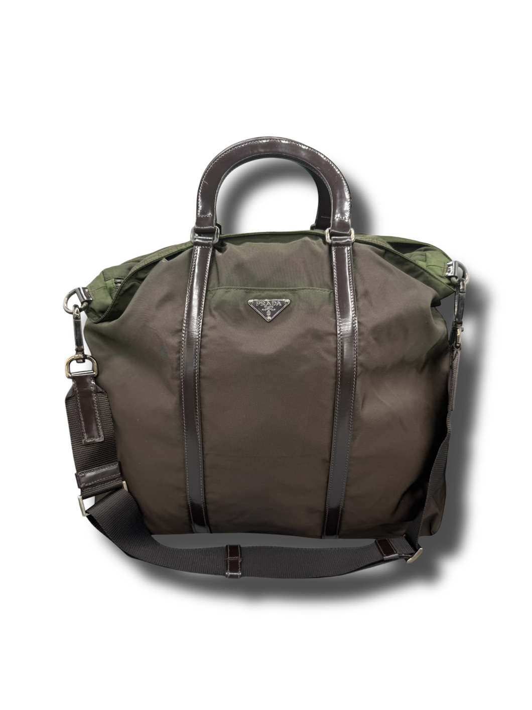 Prada Triangle Brown Weekender Bag